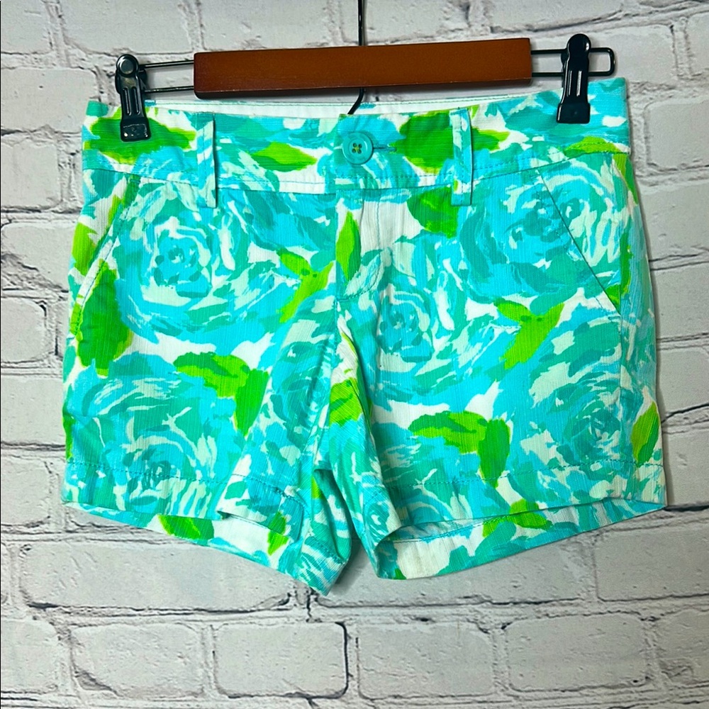 Lilly Pulitzer Blue Green Floral The Callahan Shorts Size 00 Excellent Condition